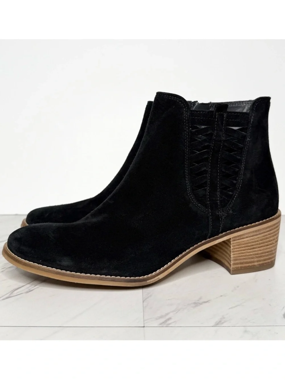Paul Green Vienna Black Suede Stacked Heel Bootie 6 / 8.5